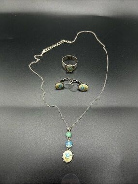 Dainty Blue Flower Pendant Necklace, Ring & Earring Set - Orna Collection